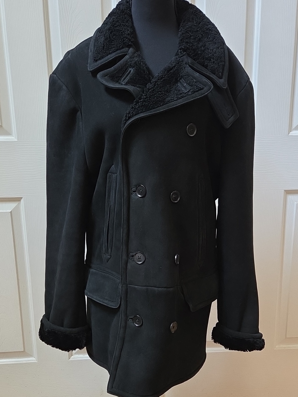 Polo Ralph Lauren Black Suede & Italian Shearling Pea Coat-L